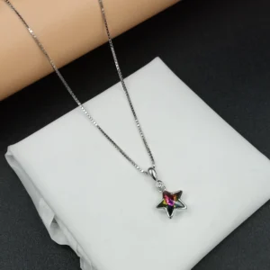 Star Pendant Silver Necklace with Rainbow Gem