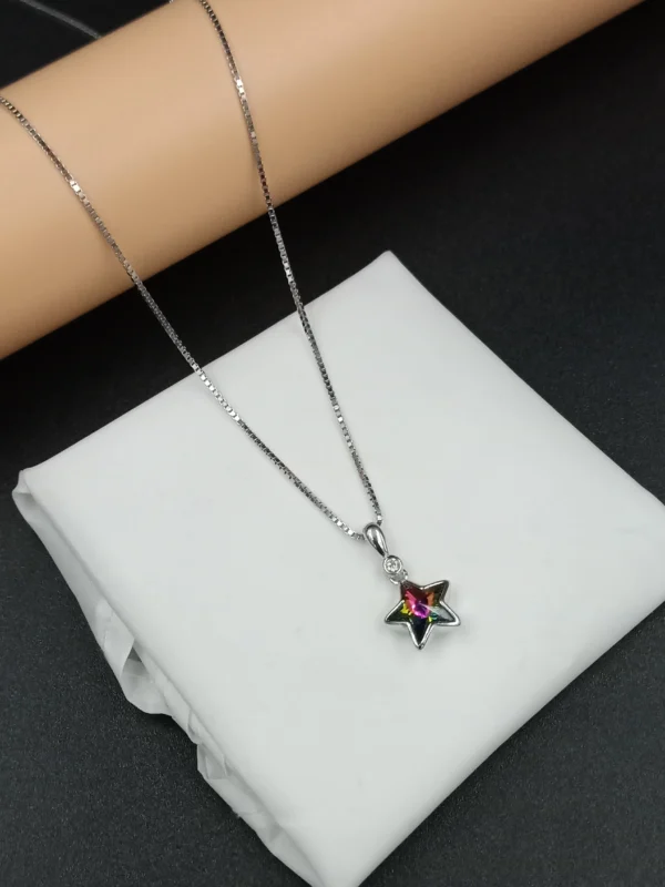 Star Pendant Silver Necklace with Rainbow Gem