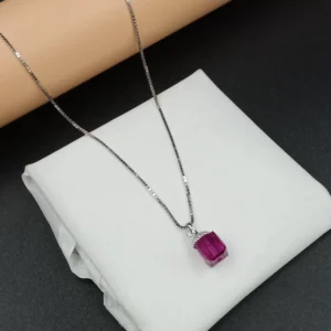 Elegant Ruby Pendant Silver Necklace