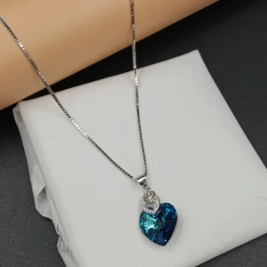 Blue Heart Crystal Silver Necklace for Women