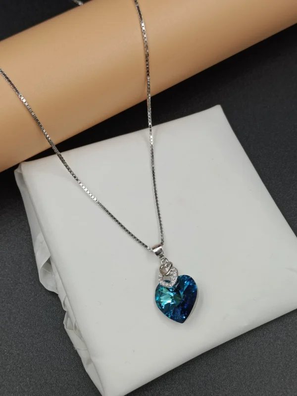 Blue Heart Crystal Silver Necklace for Women