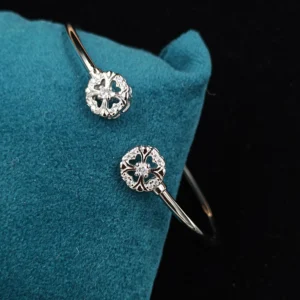 Elegant Silver Kada with Floral Design