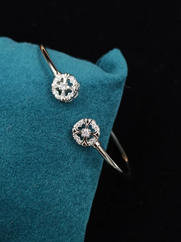 Elegant Silver Kada with Floral Design