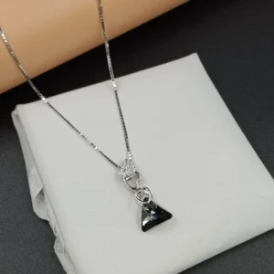 Silver Necklace with Black Triangle Charm