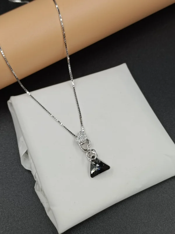 Silver Necklace with Black Triangle Charm