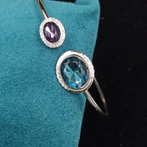 Elegant Silver Kada with Dual Stones