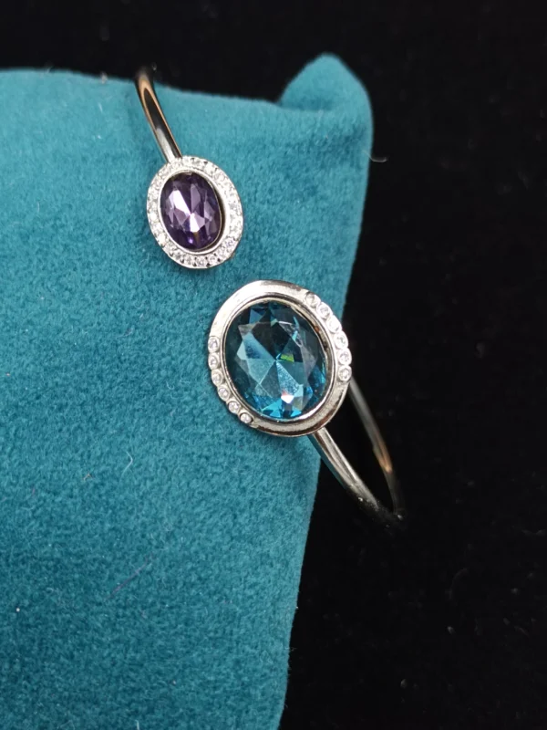 Elegant Silver Kada with Dual Stones