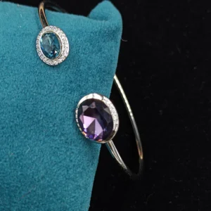 Silver Kada with Purple & Blue Stones