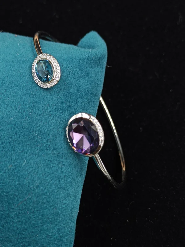 Silver Kada with Purple & Blue Stones