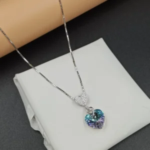 Silver Necklace with Heart Crystal Charm
