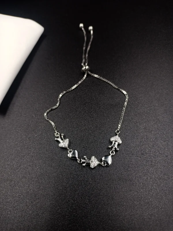 Adjustable Silver Bracelet with Heart Charms