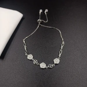 Adjustable Silver Bracelet with Flower Charms