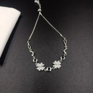 Adjustable Silver Bracelet with Clover Charms