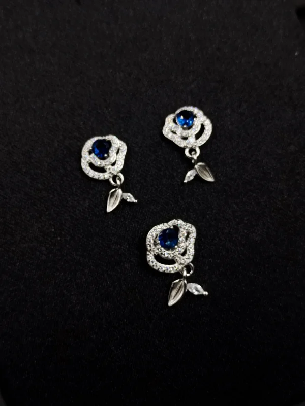 Silver Rose Pendant Set with Blue Stone