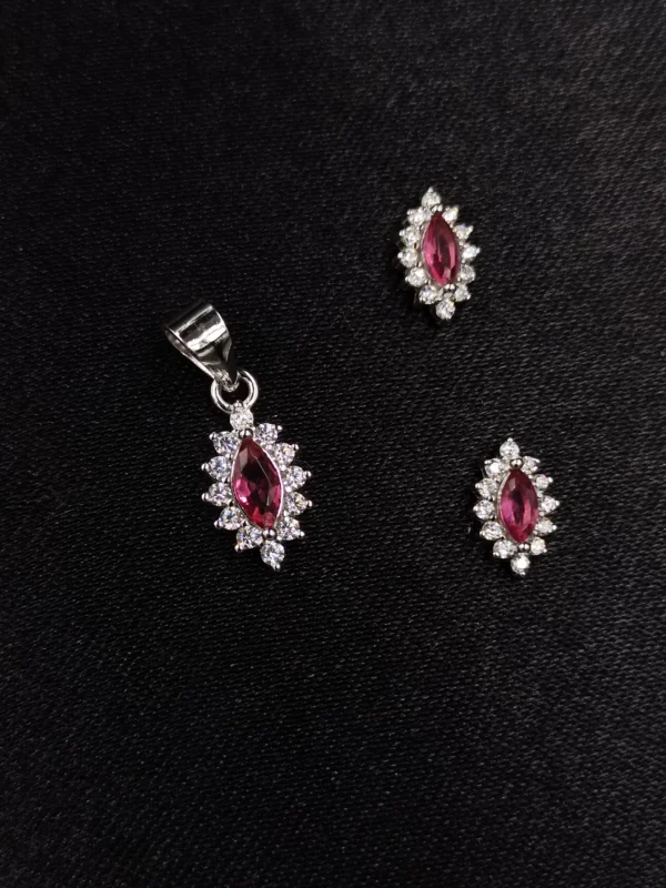 Ruby Pink Silver Pendant Set with CZ Stones