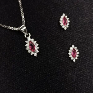 Ruby Pink Silver Pendant Set with CZ Stones