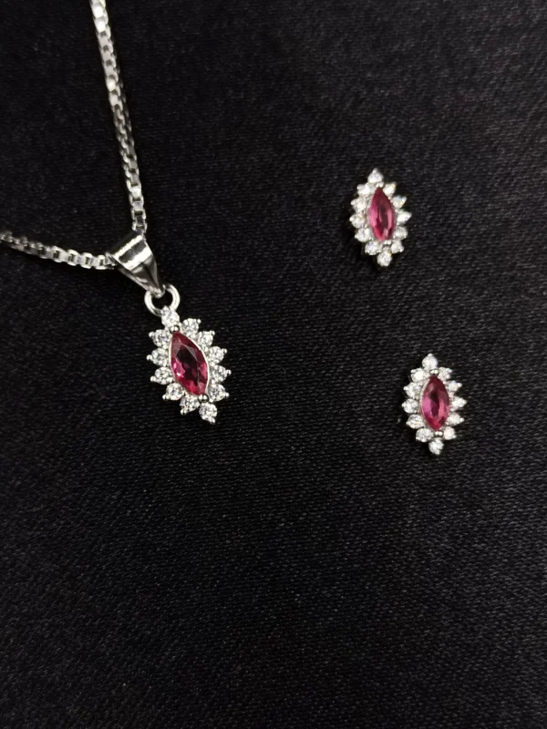 Ruby Pink Silver Pendant Set with CZ Stones