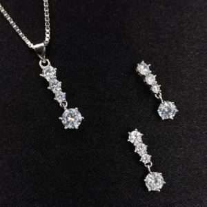 Silver Pendant Set with Round CZ Stones