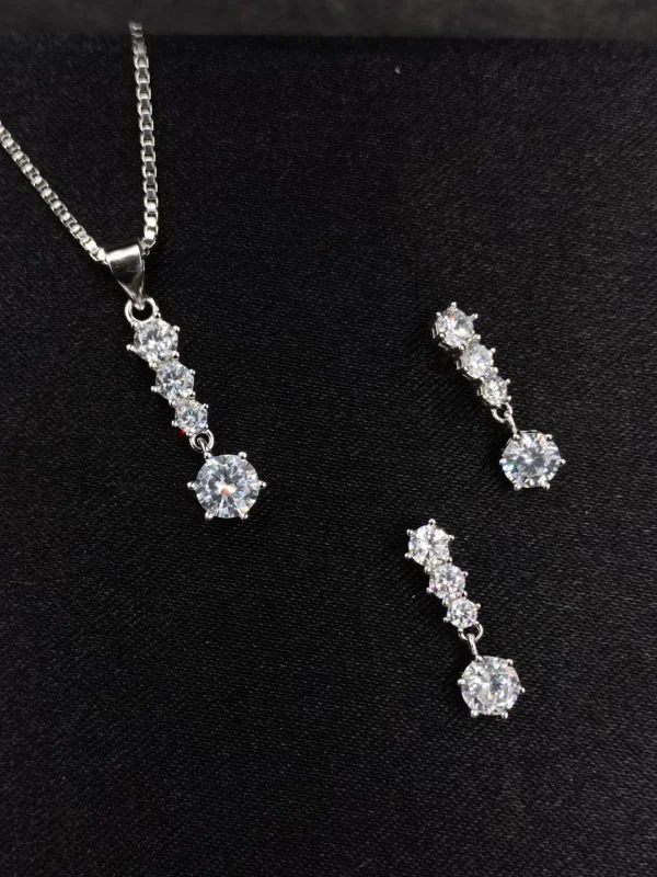Silver Pendant Set with Round CZ Stones