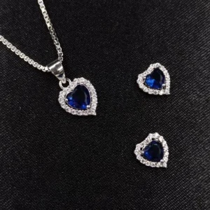 Blue Heart Silver Pendant Set for Women