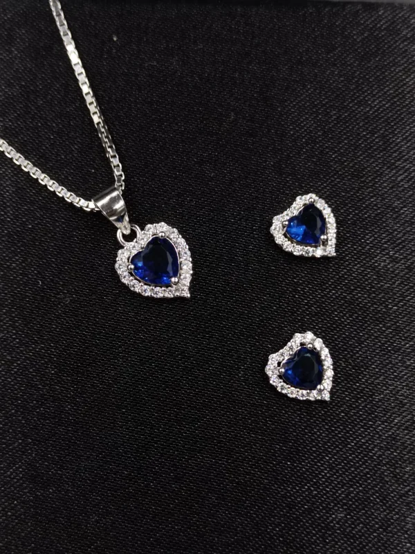 Blue Heart Silver Pendant Set for Women