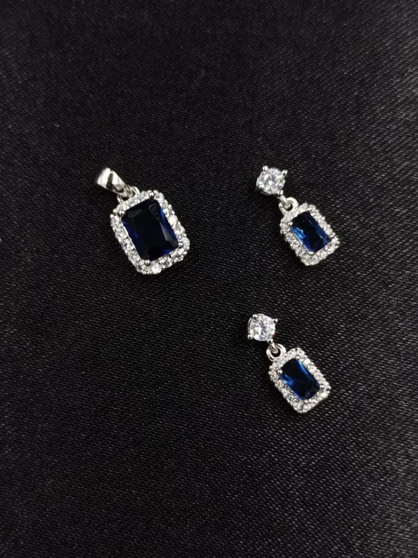 Blue Silver Pendant Set with Sparkling Earrings