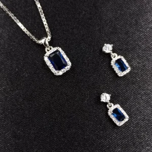 Blue Silver Pendant Set with Sparkling Earrings