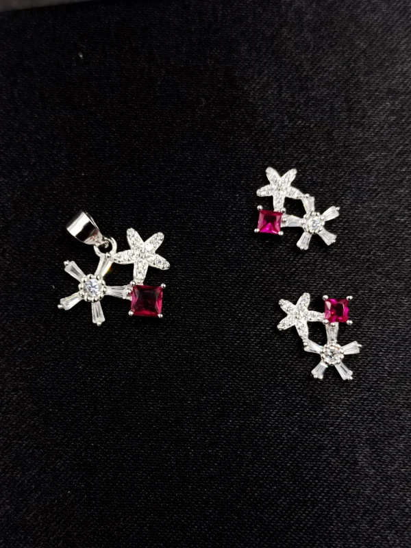 Silver Pendant Set with Ruby Red Stones