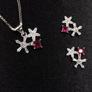 Silver Pendant Set with Ruby Red Stones