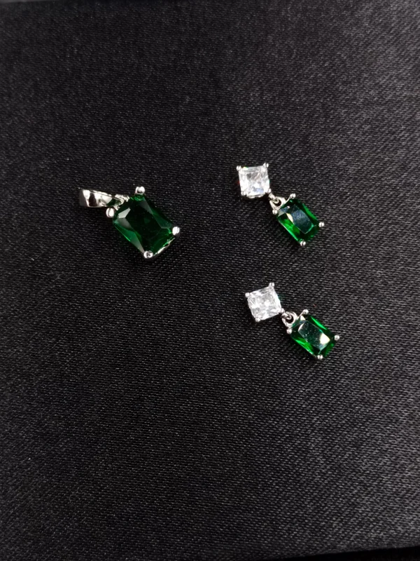 Silver Pendant Set with Green Stones