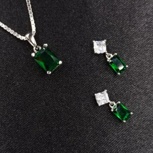 Silver Pendant Set with Green Stones