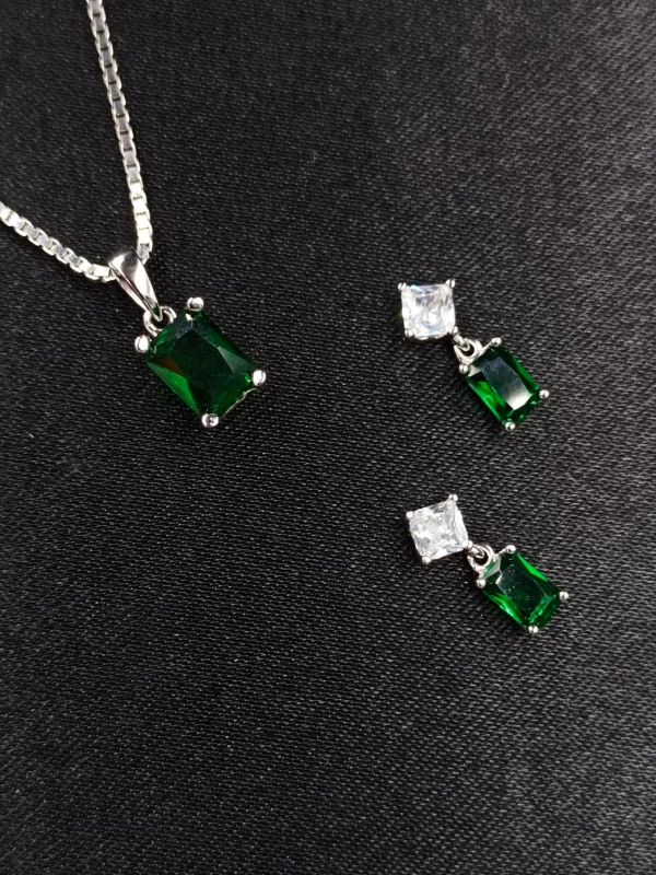 Silver Pendant Set with Green Stones
