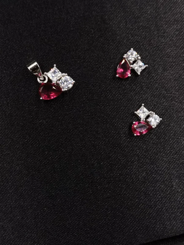 Silver Pendant Set with Pink Stones