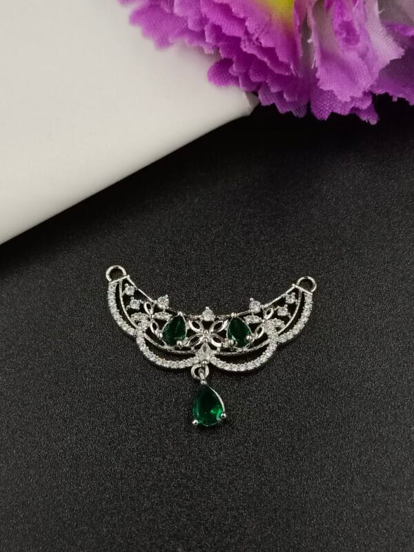 Green Floral Designer Silver Pendant