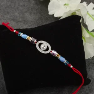Elegant Silver Rakhi with Color Beads