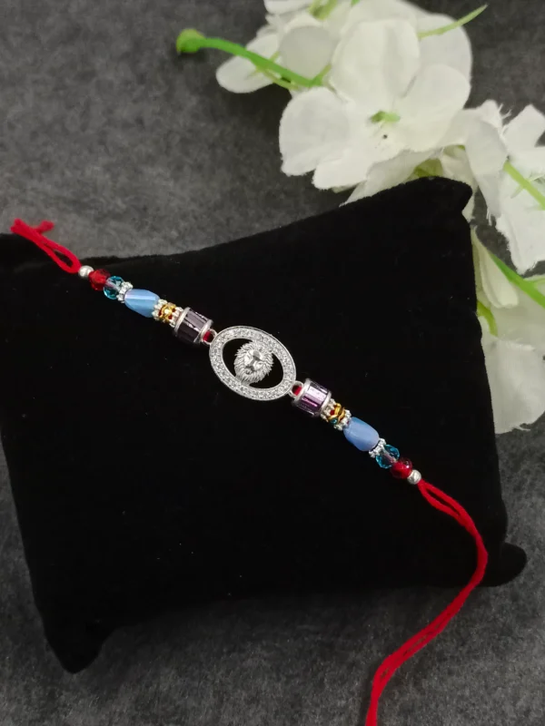 Elegant Silver Rakhi with Color Beads