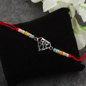Silver Rakhi with BRO Charm & Beads