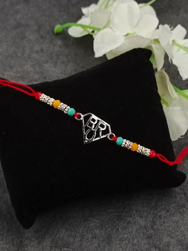 Silver Rakhi with BRO Charm & Beads