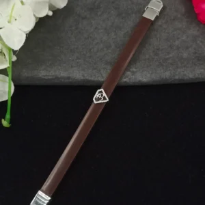 OM Charm Brown Leather Silver Bracelet