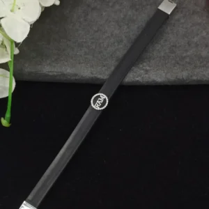 Black Leather Silver Bracelet with RAM Charm