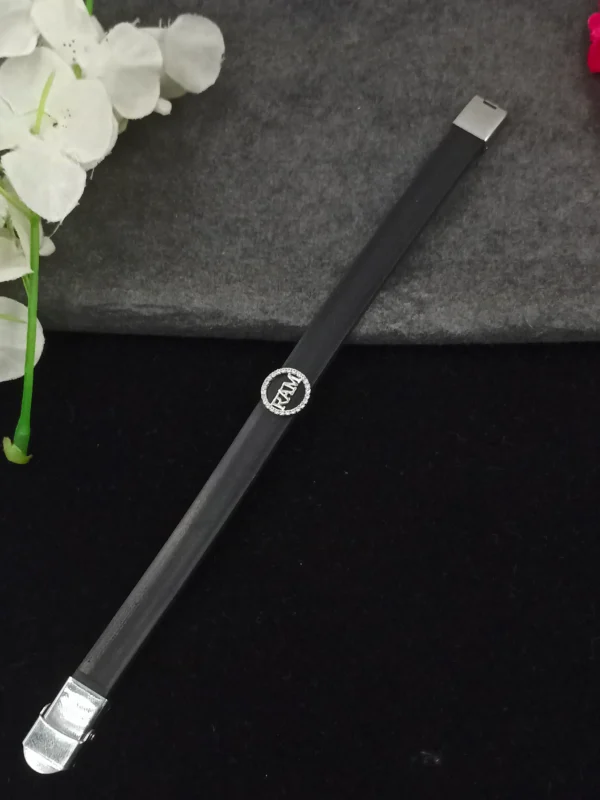 Black Leather Silver Bracelet with RAM Charm