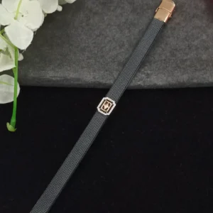 Black Silver Bracelet with Crystal Charm